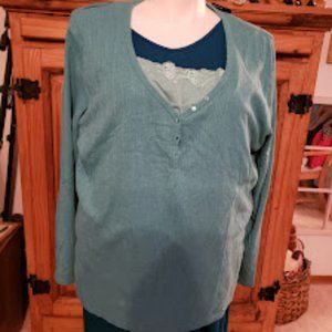 Liz Claiborne Knit Top Size 3X Turquoise Long Sleeve pullover Cotton NWT